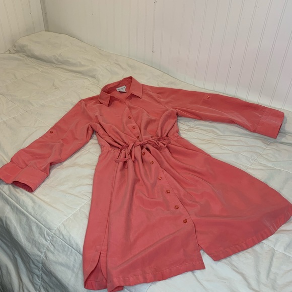 BEAUTIFUL SoftSurroundings Pink salmon Button Up LONG sleeve Dress Size PL - Picture 2 of 12